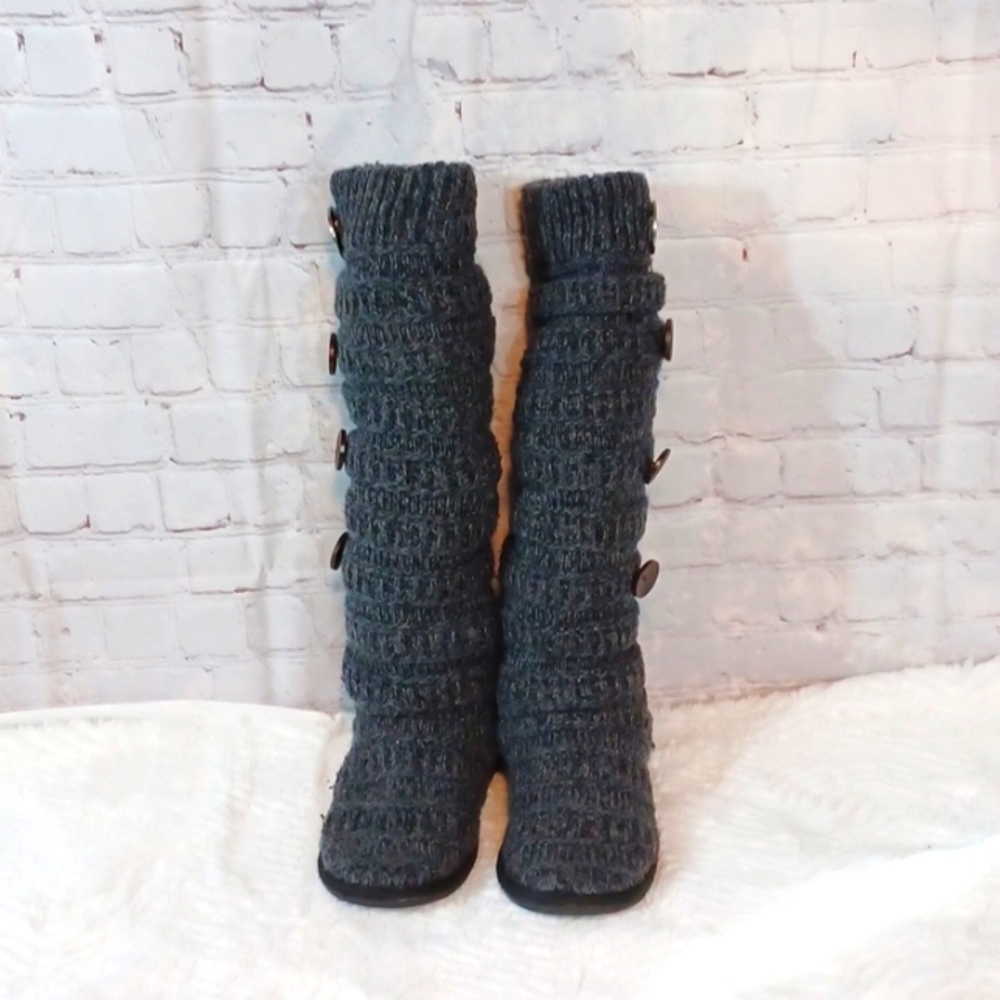 Muke Luks Woman's Gray & Black Warm Gray‎ Sock Boots sz 8